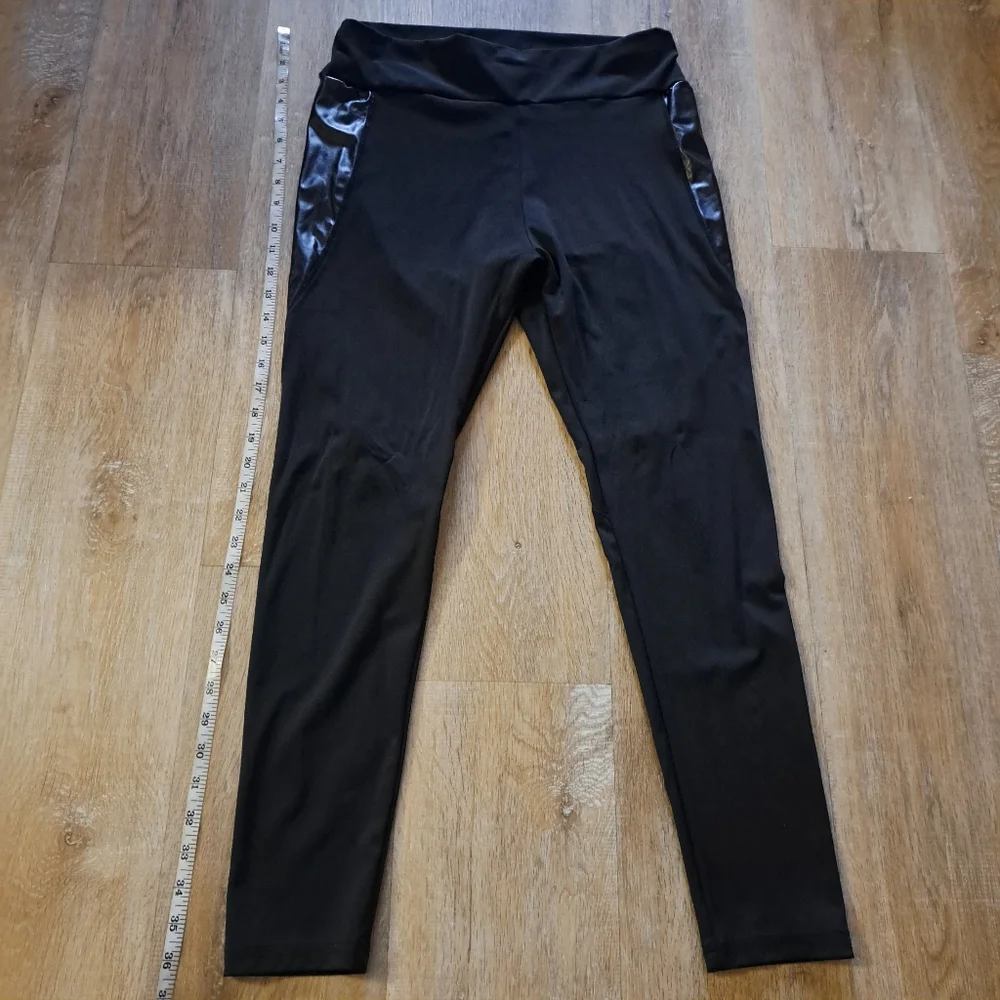 SHEIN Black Leggings Pleather Trim Women's Size XL